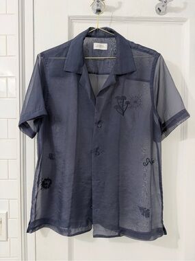Saturdays NYC Canty Shirt Sheer Embroidered Short Sleeve